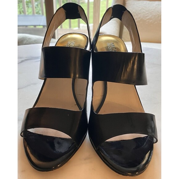 Michael Kors Shoes MK Rochelle Open Toe Black Paten Sling Back Heels Sz 6M - Picture 3 of 8